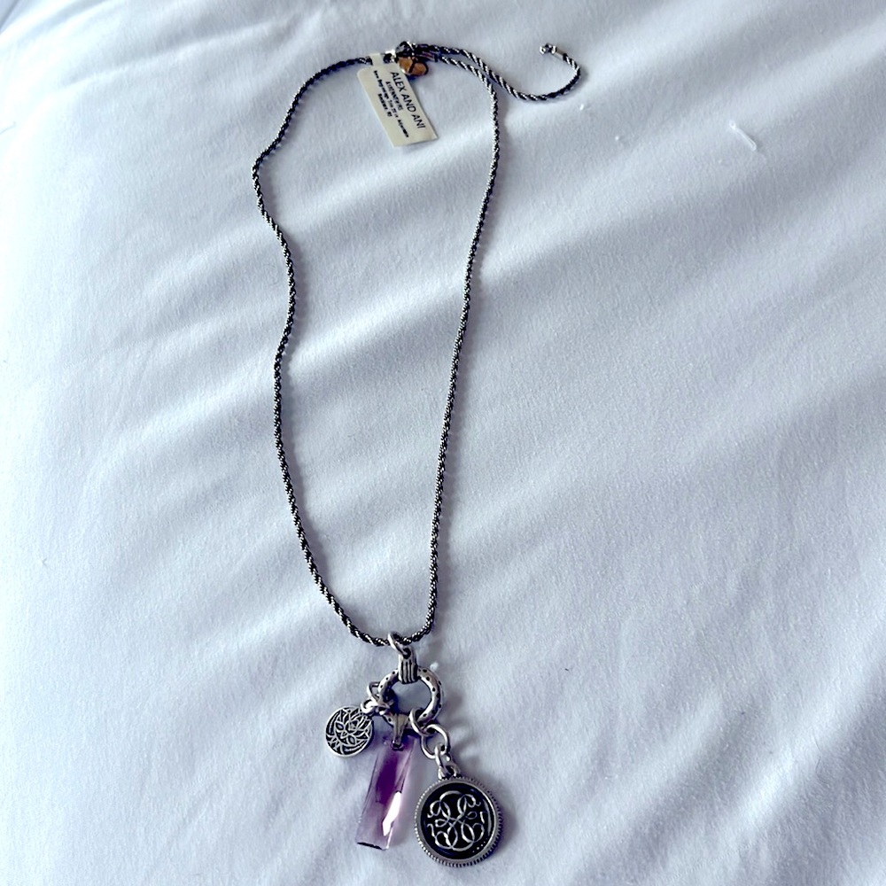 Alex and Ani: New Beginnings Trio Adjustable Necklace in Rafaelian Silver Finish